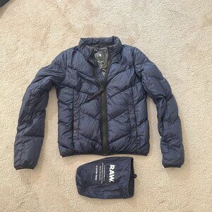 G Star Puffer Jacket Womens Small Duck Down Bomber Blue Navy ALASKA Full Zip